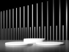 3d display product minimal scene with geometric podium platform in black background. cylinder background 3d rendering with podium. stand for cosmetic products. Stage showcase on pedestal studio photo