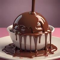 Chocolate cake dessert with liquid chocolate splash and chocolate dripping photo