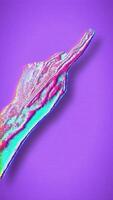 Psychedelic hand pointing in all directions with vibrant pink and blue hues against a striped TV interference background video