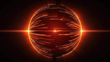 Seamless loop background with glowing hot energy sphere made of rotating and morphing lines with bright shine effect. Futuristic molecule orb animation for science and computer technology. 4K , 60 fps video