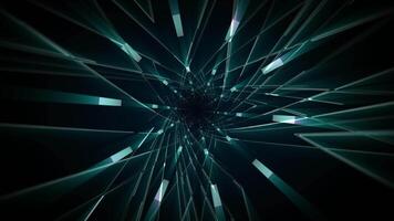 Dark abstract tunnel made of futuristic structure with glowing pattern. Animated digital background with flying through steel lines in a darkness. Motion graphics for technology and science. 4k, 60fps video