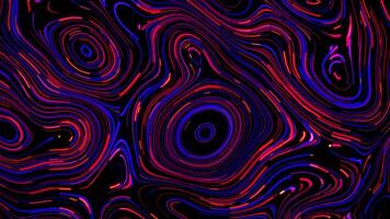 Neon lines background with randomly moving smooth curves in a shape of psychedelic pattern. Trippy animation for music festivals and abstract visualisations. Bright red and blue colors, 4k , 60 fps video