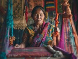Nomadic artisans create a fabric twist, each thread a microcosm of their wandering tales photo