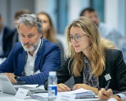 International medical diplomacy workshop, health diplomats from various countries collaborating on crisis management photo