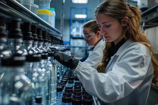 Engineers working in a state-of-the-art lab developing sustainable water purification technologies for global solutions photo