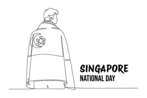 Singapore independence day Concept. Single line draw design graphic illustration. vector