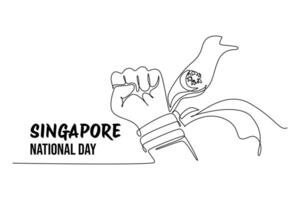 Singapore independence day Concept. Single line draw design graphic illustration. vector