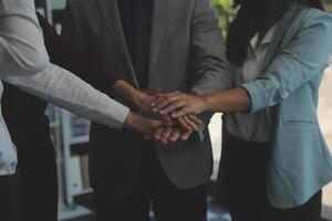Business people shaking hands after meeting. colleagues handshaking after conference. Greeting deal, teamwork partnership cooperate concept. photo