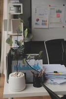 Team of business people working together in the meeting room office, teamwork background charts and graphs banner, double exposure successful teamwork,business planning concept. photo