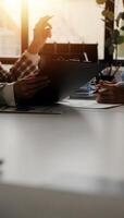 Team of business people working together in the meeting room office, teamwork background charts and graphs banner, double exposure successful teamwork,business planning concept. photo
