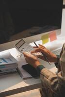 Team of business people working together in the meeting room office, teamwork background charts and graphs banner, double exposure successful teamwork,business planning concept. photo