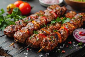 Grilled meat skewers, shish kebab photo