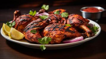 Plate of tender and flavorful tandoori chicken photo