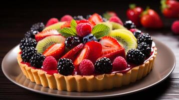 Delicious rustic fruit pie straight from the oven photo