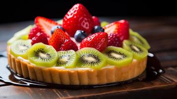 Homemade rustic pie bursting with fruit photo