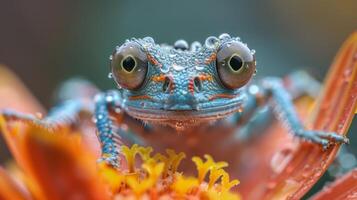 Close Up of a Blue and Orange Frog photo