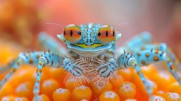 A Colorful Crab Spider With Orange Eyes photo