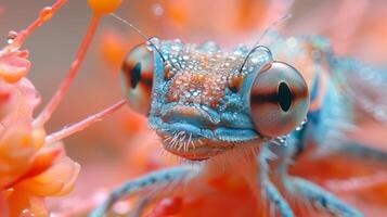 Close-Up of a Dew-Covered Damselfly photo