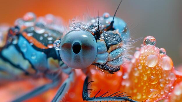 Close-Up of a Dragonfly's Eye with Dewdrops photo