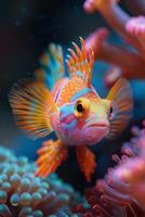A Vibrant Spotted Mandarin Fish in a Coral Reef photo
