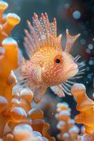 Orange Spotted Fish with a Feathery Crown in a Coral Reef photo