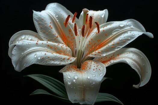 White Lily with Dewdrops and Black Background photo