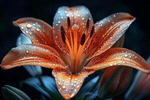 Close-Up of a Dew-Covered Lily photo