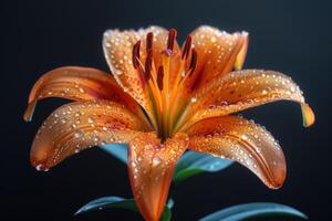 Orange Lily with Dew Drops photo