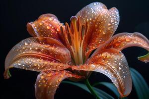 Orange Lily Blossom with Water Droplets photo