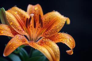 Close Up of an Orange Lily with Dew Drops photo