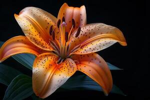 Orange Lily with Black Spots on Black Background photo