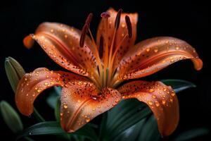 Orange Lily with Dewdrops photo
