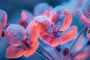 Delicate Pink Flowers with Soft Blue Glow photo