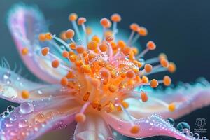 Close-Up of a Flower Covered in Dew Drops photo