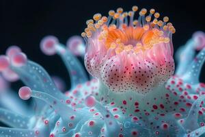 Close-up of a Pink and Orange Flower with a Unique Texture photo