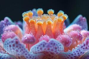 Close-up of a Delicate Pink Flower with Water Droplets photo