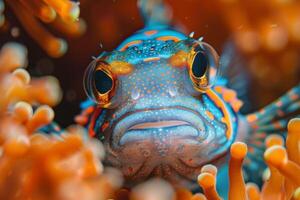 Close-up of a Colorful Marine Fish in an Anemone photo