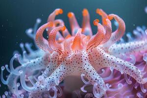 Close-Up of a Delicate Sea Anemone with White and Pink Tentacles photo