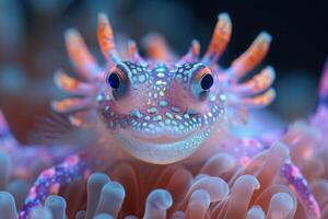 Close-up of a Vibrant Sea Creature Among Coral photo