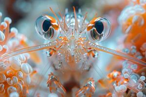 Close-up of a Striking Yellow and Black Coral Shrimp photo
