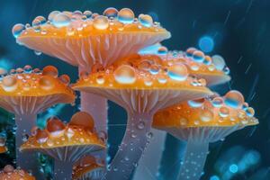 Mushrooms Covered in Dew Drops photo
