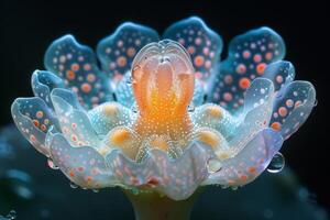 Closeup of a Delicate Flower with Water Droplets photo