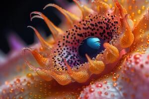 Close-up of a Flower's Center with a Water Droplet photo