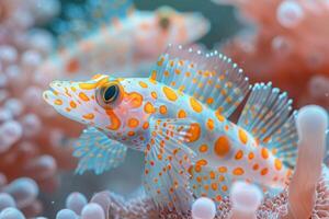 Close-up of a Spotted Mandarin Fish in Coral photo