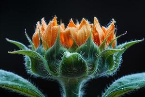 Close Up of a Dew-Covered Sunflower Bud photo