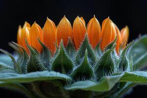 Sunflowers Budding, A Symphony of Orange and Green photo