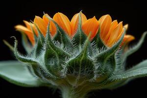 Close-up of a Sunflower Bud with Orange Petals photo