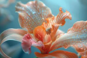 Delicate Peach Orchid with Water Drops photo