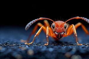 Close-up of a Red Ant on a Rough Surface photo