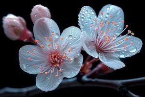 Delicate Cherry Blossoms with Water Droplets photo